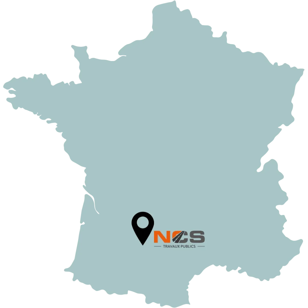 Carte de la France et de NCS Travaux Publics à Nérac, dans le Lot-et-Garonne